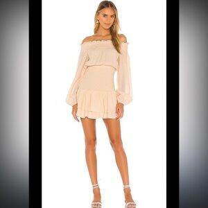 Majorelle Byron Off Shoulder Mini Dress XS Peach Linen Blend